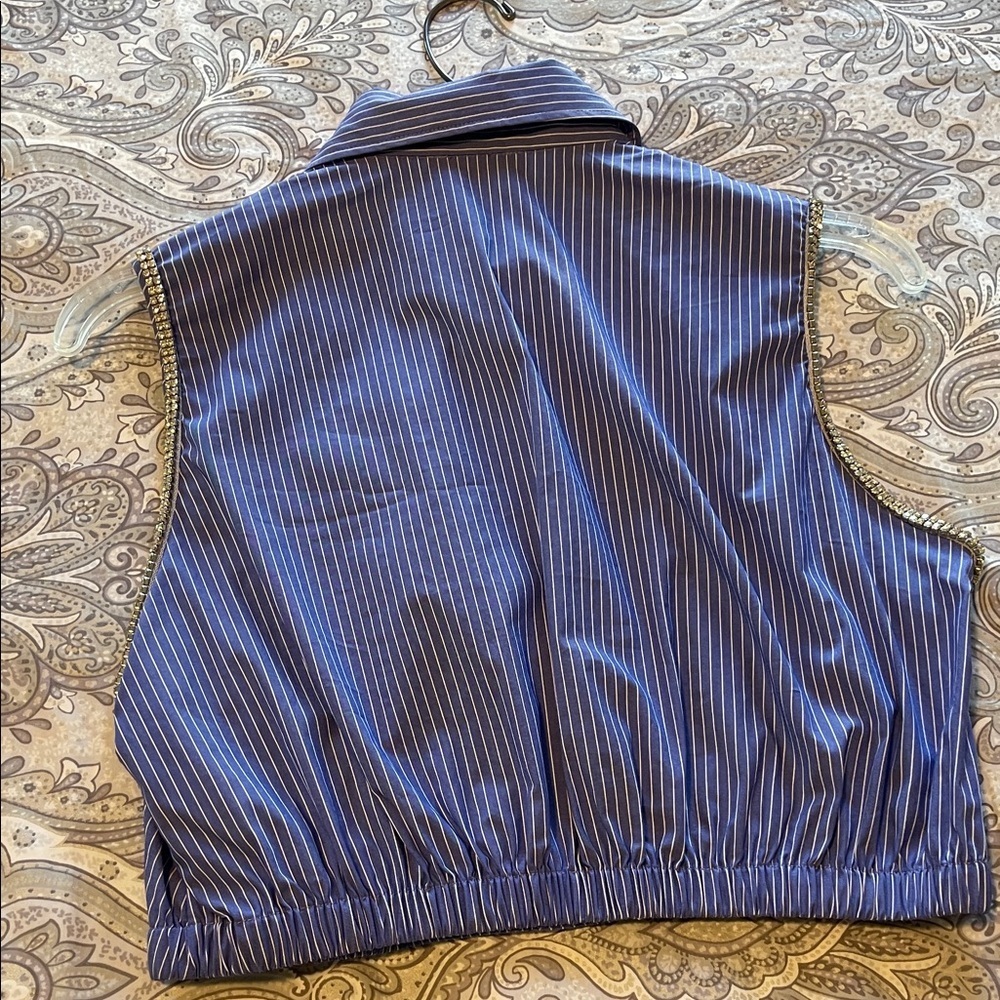 Sandro Navy Striped Button-Down Sleeveless Shirt - Picture 10 of 10